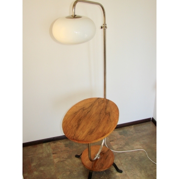 Lampa vintage z drewna i chromowanej stali z lat 40.